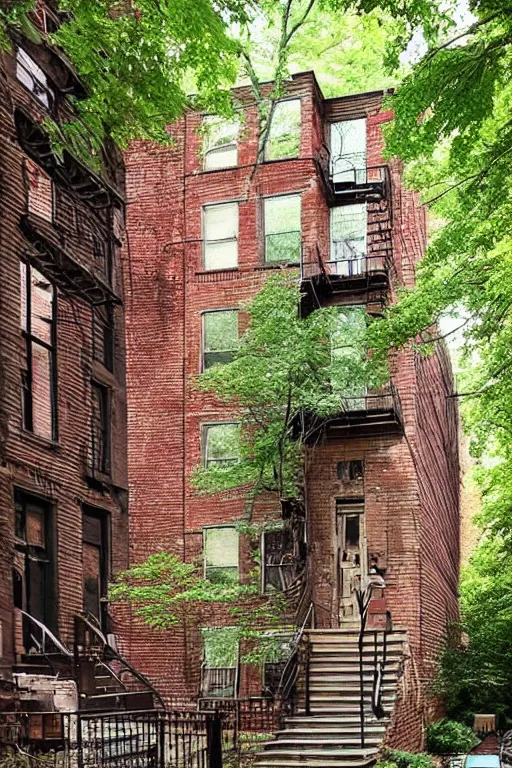 Image similar to (((((a ramshackle manhattan brick brownstone deep in the forest))))) by Liquidcoco!!!!!!!!!!!!!!!!!!!!!!!!!!!