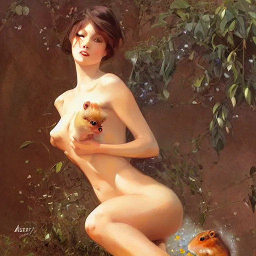 Image similar to gerbils again, by wlop, artgerm, elvgren, mucha