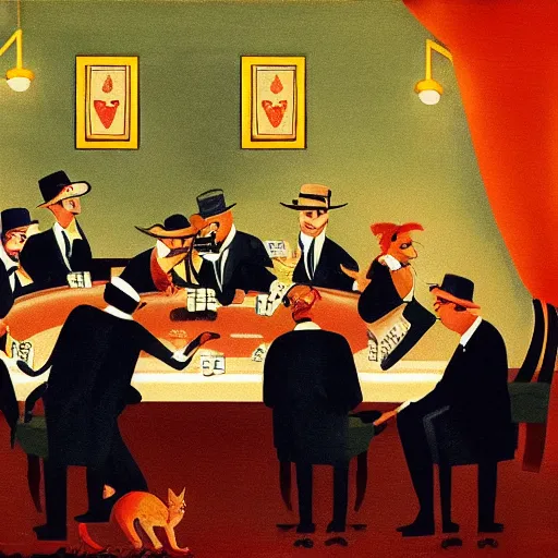 Image similar to fat cats gambling at a table with a single light overhead, dark room, smoke fills the room, roaring 2 0 s american art style