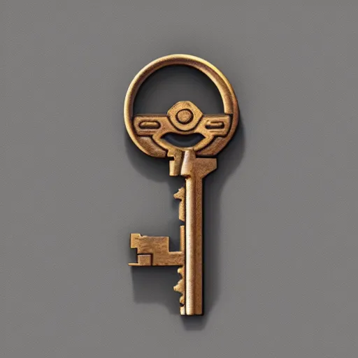 Image similar to a single highly detailed 3d opening key object, object is on the center of image, adventure game inventory item, on the solid white color background, trending on artstation