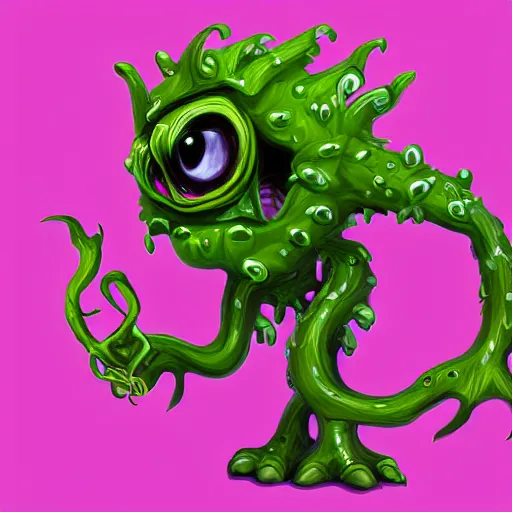 Image similar to cute anthropormorphic unusual alien plant monster with big eyes and leafy vine like arms and legs character concept detailed painting 4 k