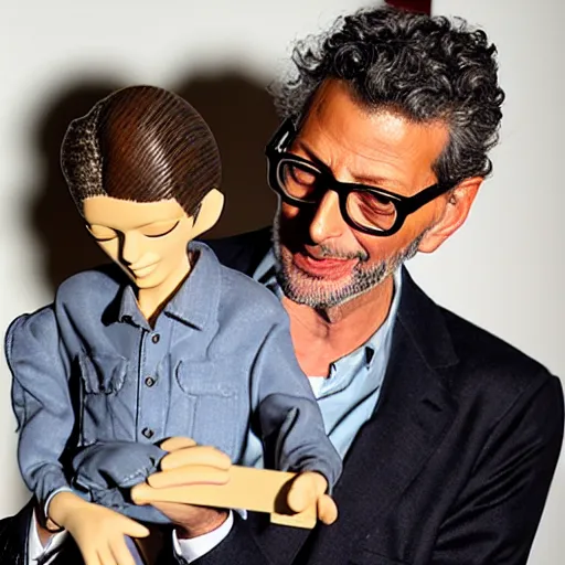 Image similar to jeff goldblum holding a miniature man in the palms of his hands