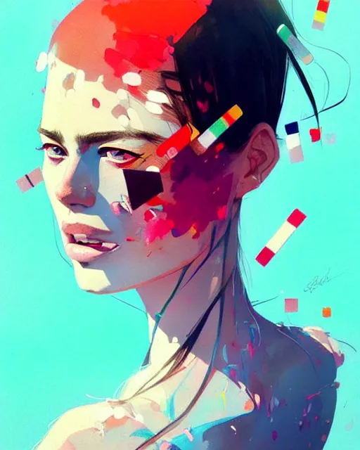 Image similar to a ultradetailed beautiful panting of a stylish woman with colorful bandaids, by conrad roset, greg rutkowski and makoto shinkai, trending on artstation