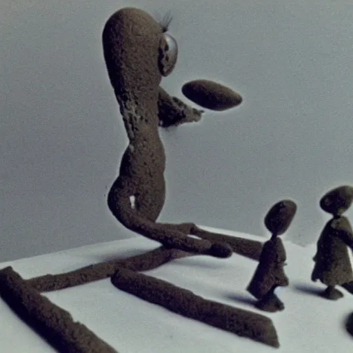 Prompt: a claymation film still of anthropomorphe / collection from brasil / jeu et jouet / claymation by bruce bickford / 6 0 s