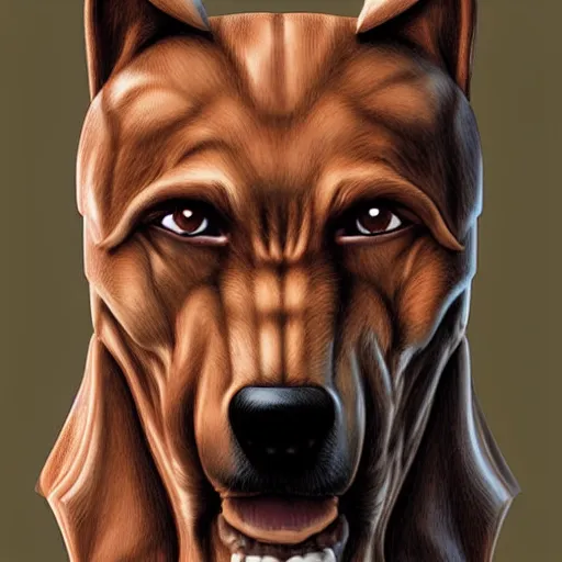 Prompt: dogman, dog head, superhero body, evil, rob liefeld, photorealism