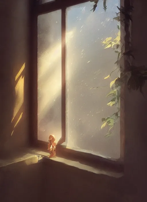 Image similar to a flow in a clay pot on a window sill. sunbeams, atmospheric lighting. by makoto shinkai, stanley artgerm lau, wlop, rossdraws, james jean, andrei riabovitchev, marc simonetti, krenz cushart, sakimichan, d & d trending on artstation, digital art.