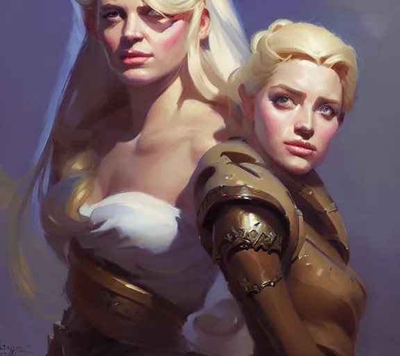 Prompt: greg manchess portrait painting of beautiful, princess d & d, fantasy, medium shot, asymmetrical, intricate, elegant, matte painting, illustration, hearthstone, by greg rutkowski, by greg tocchini, by james gilleard, by joe fenton, dynamic lighting, gradient light blue, brown, blonde cream and white color scheme, grunge aesthetic