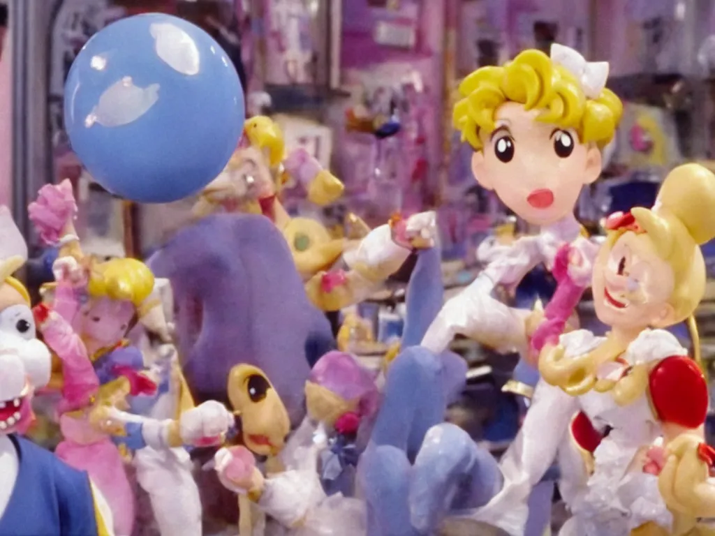 Image similar to Sailor Moon in Wallace and Gromit, close-up of the panic scene, sheer terror and desperation