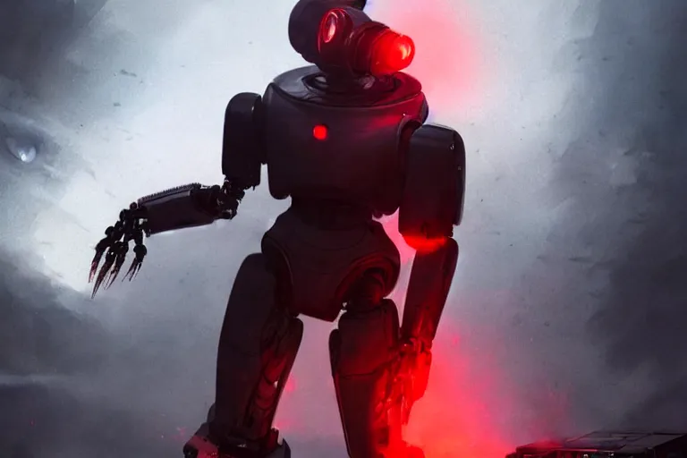 Prompt: Ron DeSantis as a sinister robot with red laser eyes, by Greg Rutkowski, cinematic, horror, sci-fi, 8k