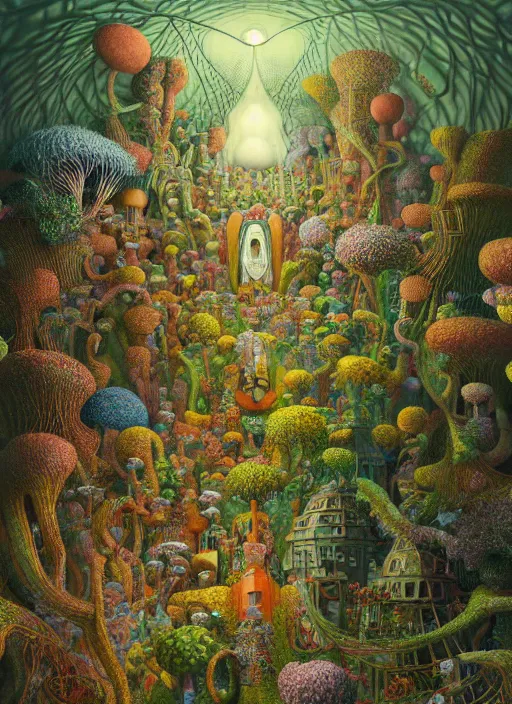 Image similar to hyper detailed 3d render like a Oil painting - the secret tangled garden of lunacy and madness by Jacek Yerka, Mariusz Lewandowski, Houdini algorithmic generative render, Abstract brush strokes, Masterpiece, Edward Hopper and James Gilleard, Zdzislaw Beksinski, Mark Ryden, Wolfgang Lettl, hints of Yayoi Kasuma, octane render, 8k