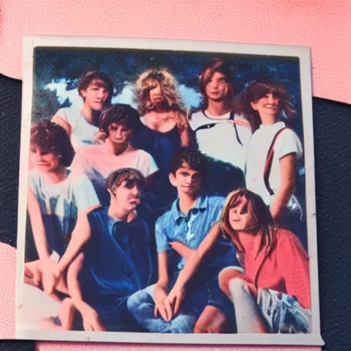 Prompt: French teenagers in the 80's, flash color polaroid, detailed