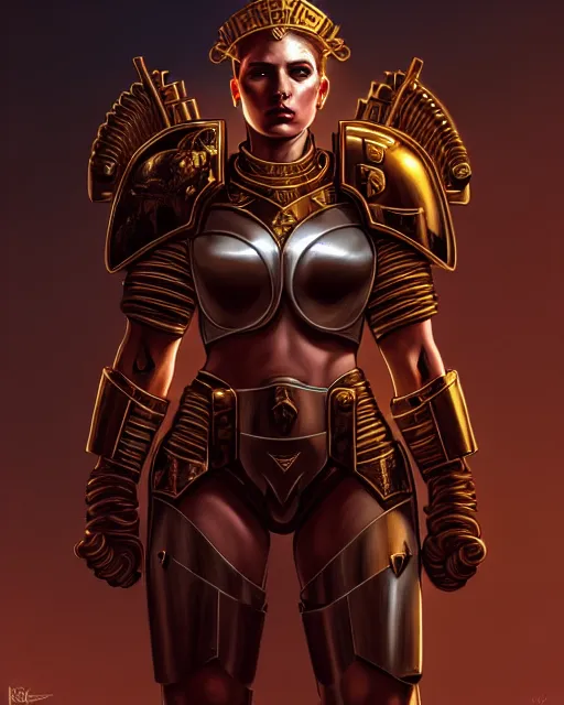 Prompt: stunningly beautiful warrior queen, full body, intricate impractical female space marine armor, digital art, middle shot, cinematic lighting, studio quality, symmetrical eyes, artgerm, joshua middleton, rafael albuquerque, cyberpunk lighting, art style by klimt, nixeu and ian sprigger and wlop and krenz cushart