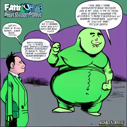 Image similar to fatman we respect you a lot SNAKEOIL CMO purple green color scheme
