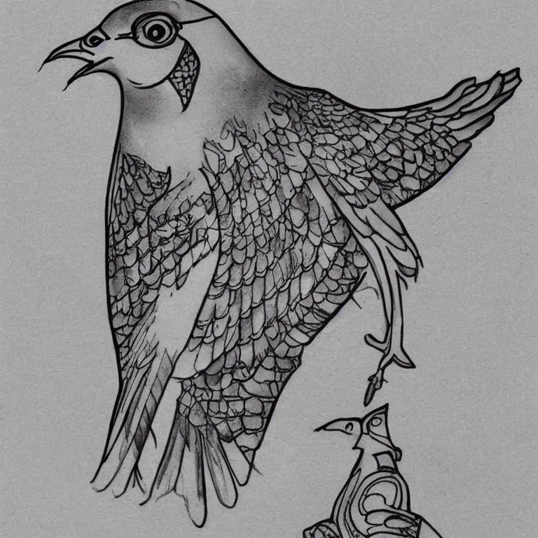 Image similar to new school pigeon tattoo design! dream tattoo of a common nyc street pigeon, stylized