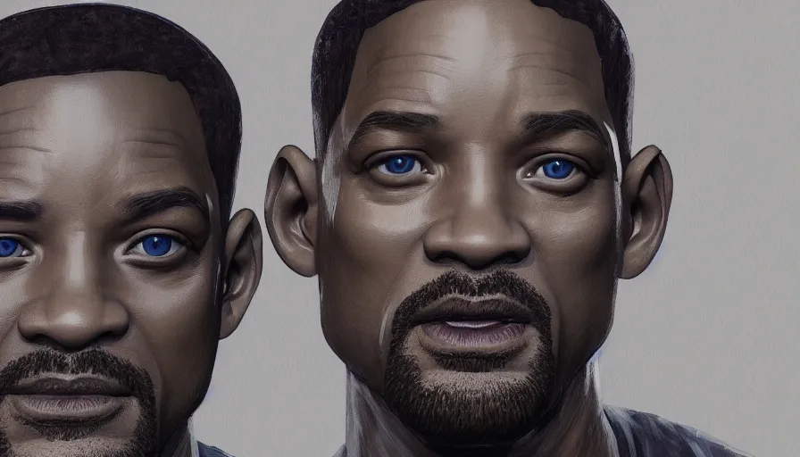 Image similar to hand painted bust of will smith, white background, hyperdetailed, artstation, cgsociety, 8 k