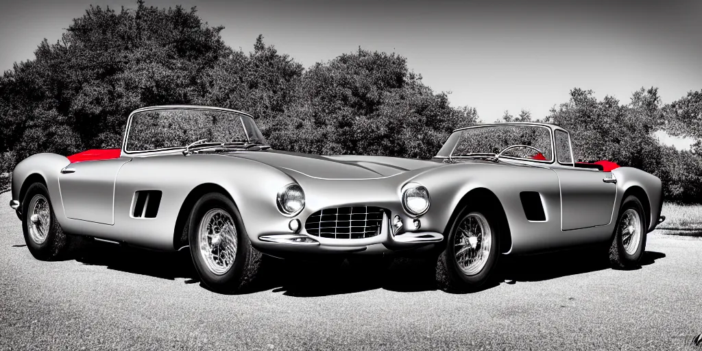 Image similar to photograph, 1958 FERRARI 250 GT, roadster, by Peter Singhof, press release, cinematic, PCH, 8k, depth of field, bokeh. rule of thirds