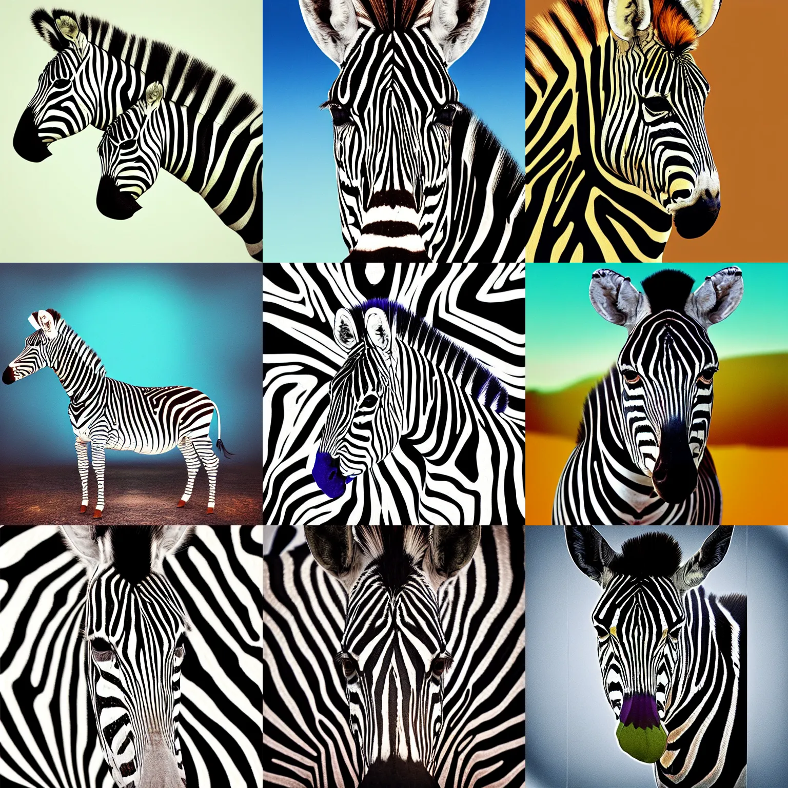 Prompt: portrait of a zebra, fractalius, matte painting, album art cover