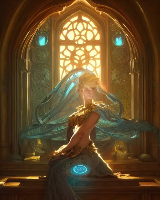 Image similar to a normal room with a subtle optical illusion , deep focus, D&D, fantasy, intricate, elegant, highly detailed, digital painting, artstation, concept art, matte, sharp focus, illustration, hearthstone, art by Artgerm and Greg Rutkowski and Alphonse Mucha