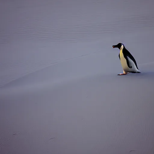 Prompt: penguins sand dunes,, photography