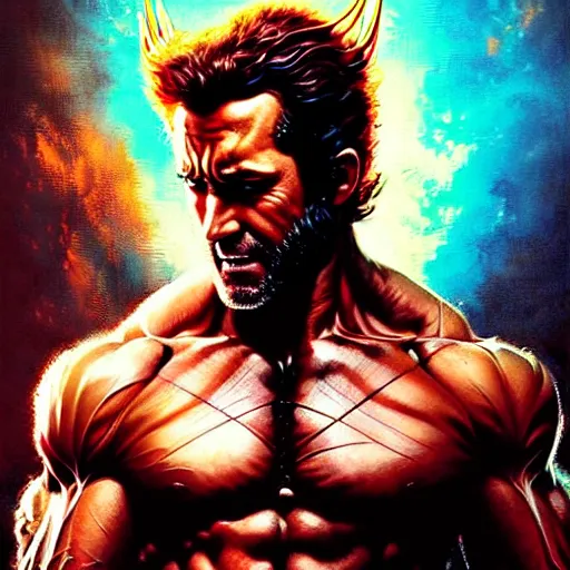 Image similar to uhd photorealistic portrait of ryan reynolds as wolverine, by amano, ayami kojima, greg rutkowski, lisa frank, mark brooks, and karol bak, masterpiece, cinematic composition, dramatic pose, studio lighting, hyperdetailed, intricate details