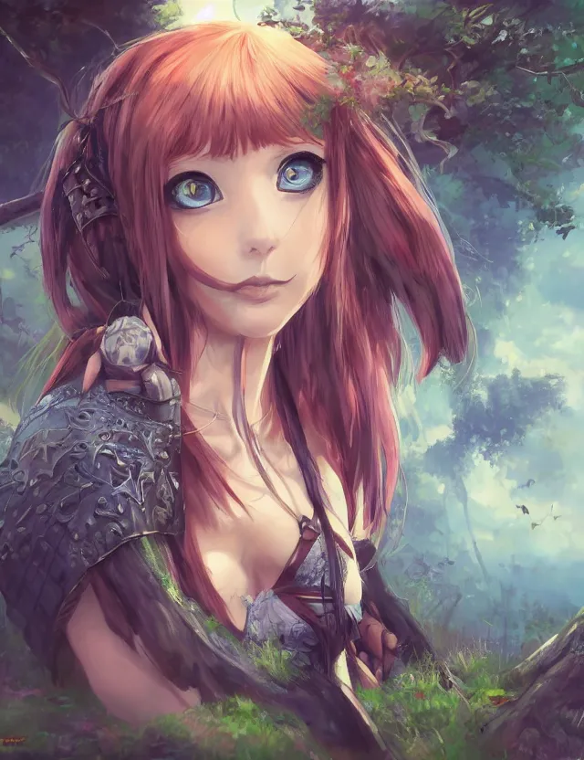 Image similar to scenic wide angle portrait of a teenage girl, confident knight's outfit, swamp, anime in fantasy style, trending artwork, painted in anime painter studio, by anato finstark, tony sart, marc simonetti and an anime artist, collaboration