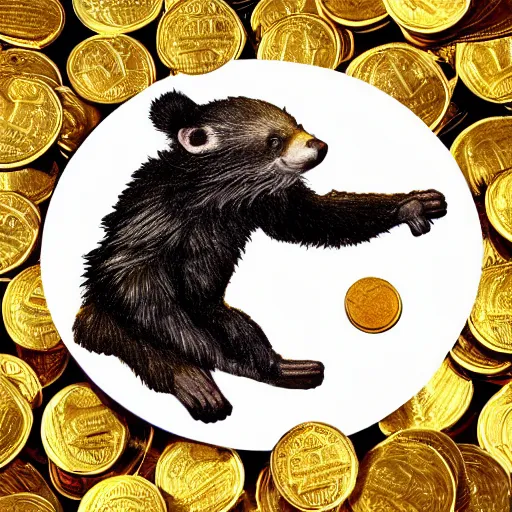 Image similar to a honey badger sitting on a large pile of gold coins, animated, sticker art, sticker, white border, digital art, trending on artstation, 4 k