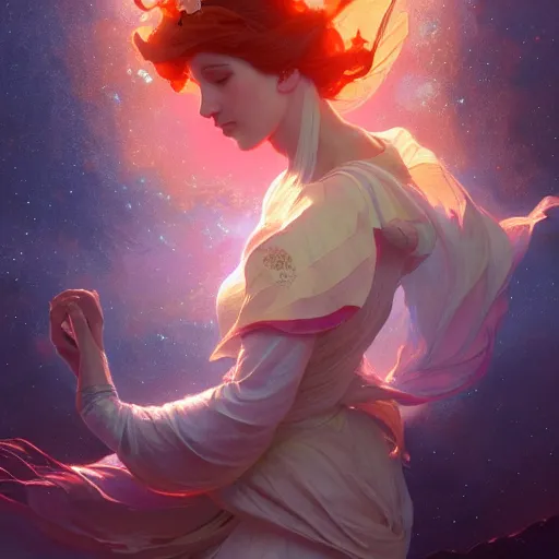 Image similar to Flower in the cosmos, highly detailed, digital painting, artstation, concept art, smooth, sharp focus, illustration, Unreal Engine 5, 8K, art by artgerm and greg rutkowski and alphonse mucha