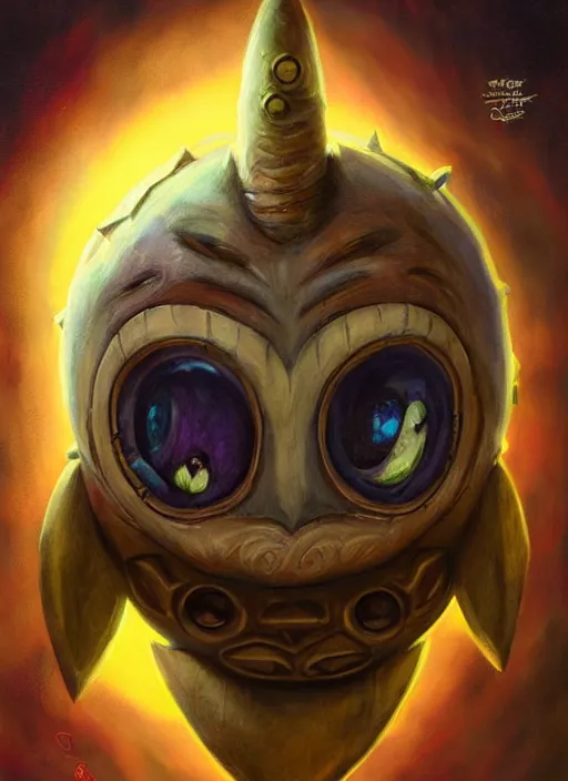 Prompt: hyper realistic, portrait of a mega derpy majora's mask by greg rutkowski, scott m fischer, artgerm, loish, slight glow, atmospheric, anne stokes, alexandros pyromallis