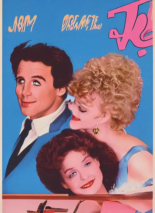 Image similar to !dream a movie poster for a 1985 romantic comedy movie called when robots dream, designed by John Alvin