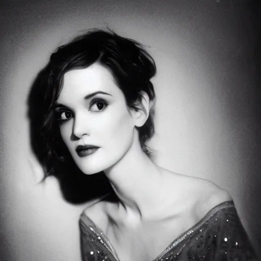 Prompt: portrait of winona ryder intricate, elegant, glowing lights, highly detailed photo by william mortensen