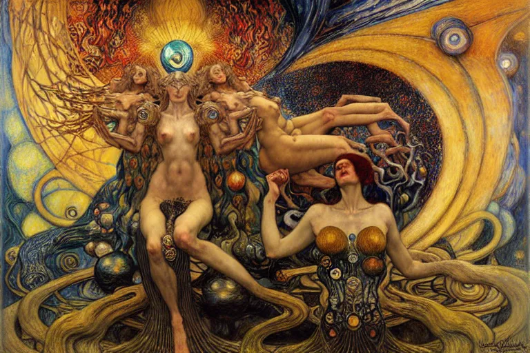 Image similar to Divine Chaos Engine by Karol Bak, Jean Delville, William Blake, Gustav Klimt, and Vincent Van Gogh, symbolist, visionary