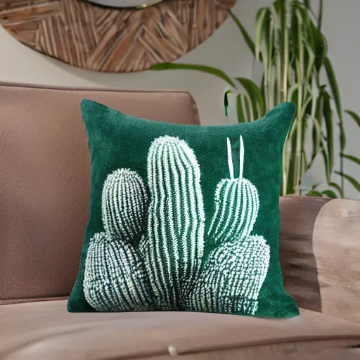 Prompt: a fluffy pillow designed after a cactus, product photo, cute