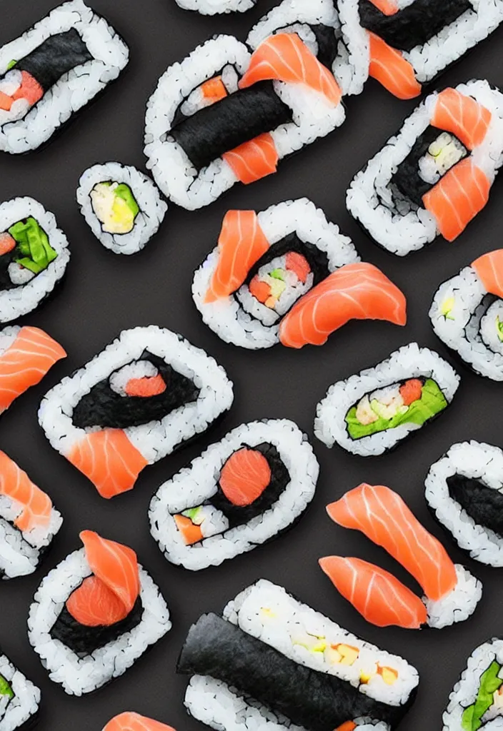 Prompt: sushi, hyper minimalist geometric graphic design in the style of buro destrukt and die gestalten verlag