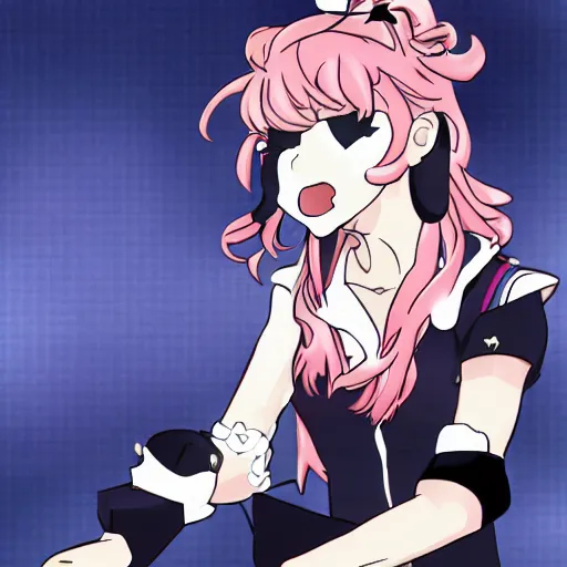 Image similar to junko enoshima in the style of seth macfarlane