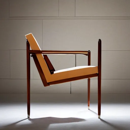 Image similar to midcentury modern wooden chair in the style of mies van der rough high end photoshoot