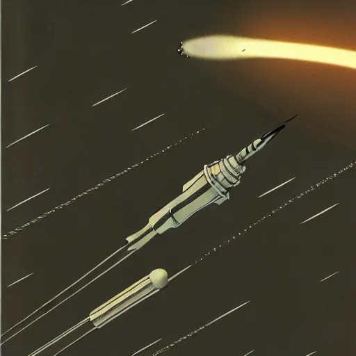 Prompt: an octane 3 d render of a rocket flying though space being chased by aliens in the style of h. r. giger, 1 9 7 3 photo from life magazine, smooth, ultra detailed,