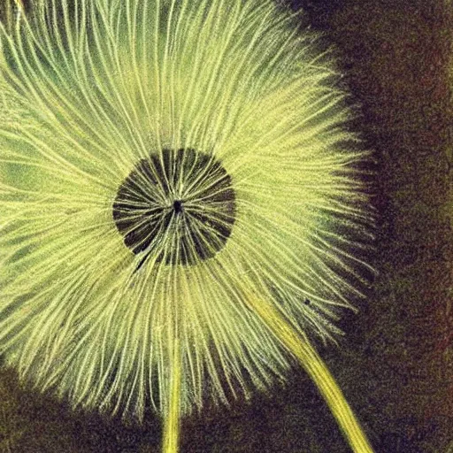 Prompt: a beautiful fairytale painting of a dandelion seed that is also a fluffy fairy. the dandelion seed is the body of the fairy. beautiful clear painting by arthur rackham