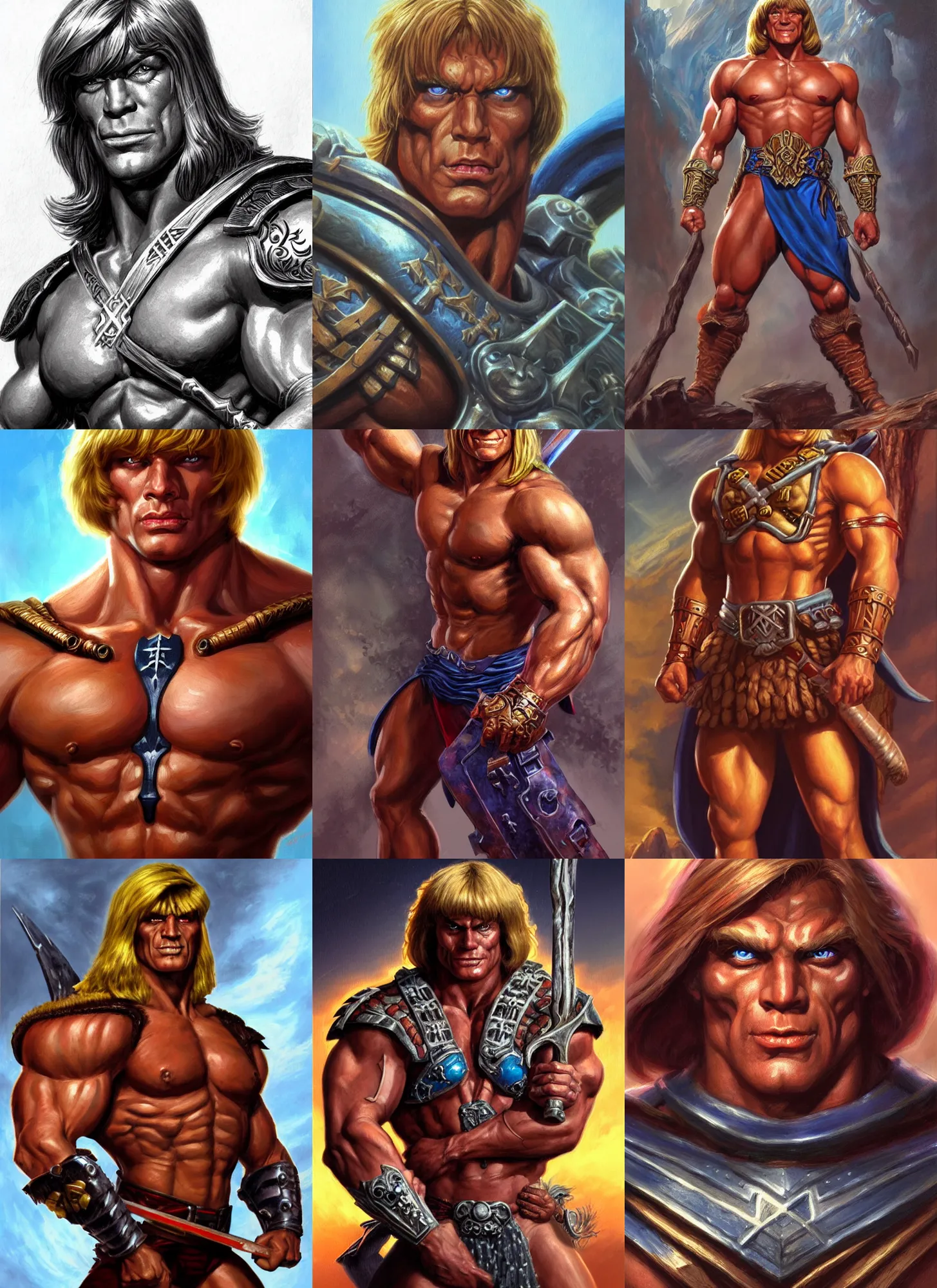 Image similar to he - man, closeup portrait, sci fi, fantasy, intricate, with german iron cross onbare chest, elegant, loin cloth, highly detailed, oill painting, artstation, concept art, matte, sharp focus, painting by earl norem!!