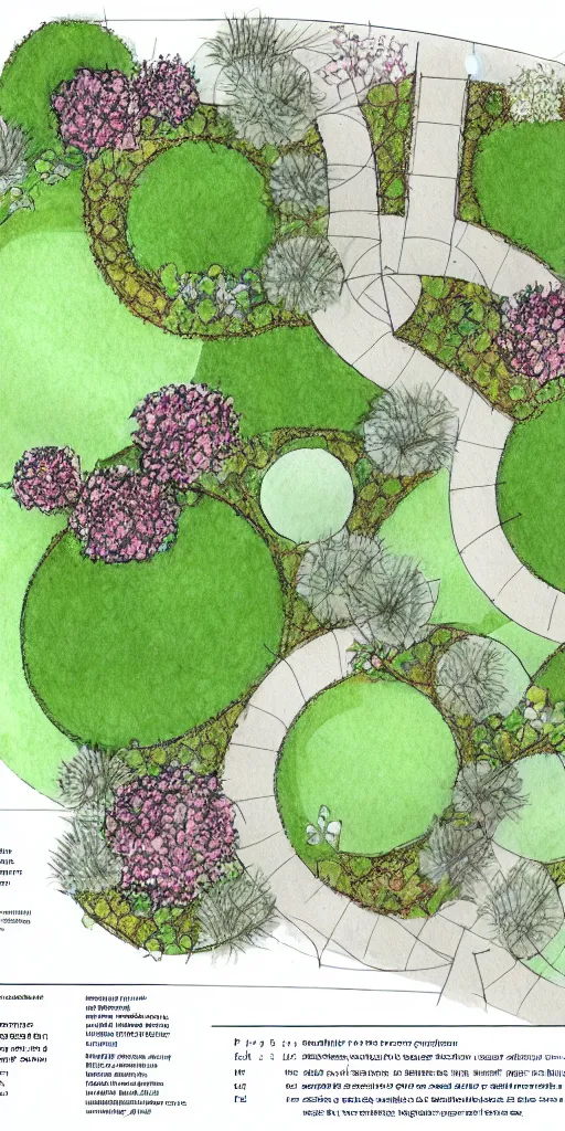 Prompt: highly technical garden plan, overhead plan sketch, garden design by charlotte rowe, del buono gazerwitz landscape architecture