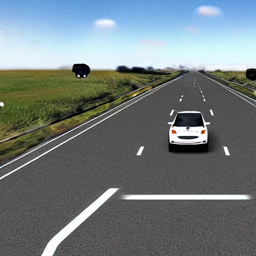 Image similar to A still from a dashcam of an autonomous vehicle, including 2D bounding boxes around dynamic objects