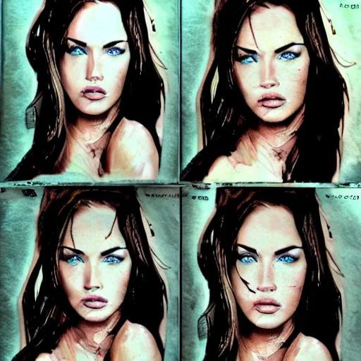 Image similar to realistic tattoo sketch of megan fox face double exposure effect with a mountain scenery, in the style of matteo pasqualin, amazing detail, sharp