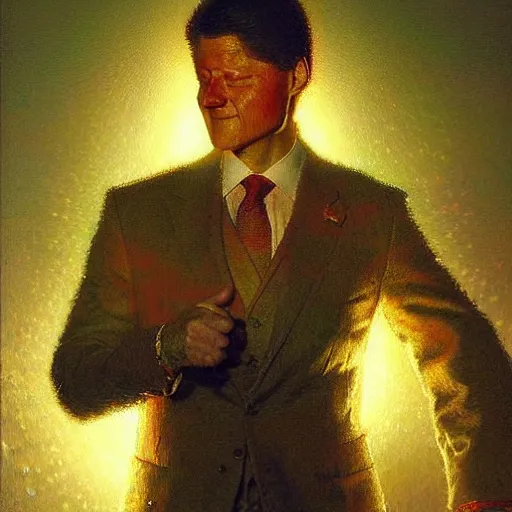 Image similar to bill clinton made of vegetables!!!, radiant light, caustics, heroic, bright iridescent light, by gaston bussiere, bayard wu, greg rutkowski