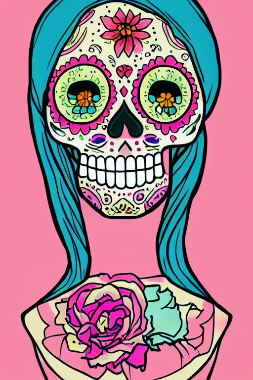 Prompt: Illustration of a sugar skull day of the dead girl, art by matt bors