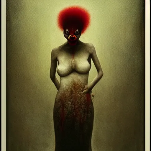 Prompt: evil female clown by Beksinski