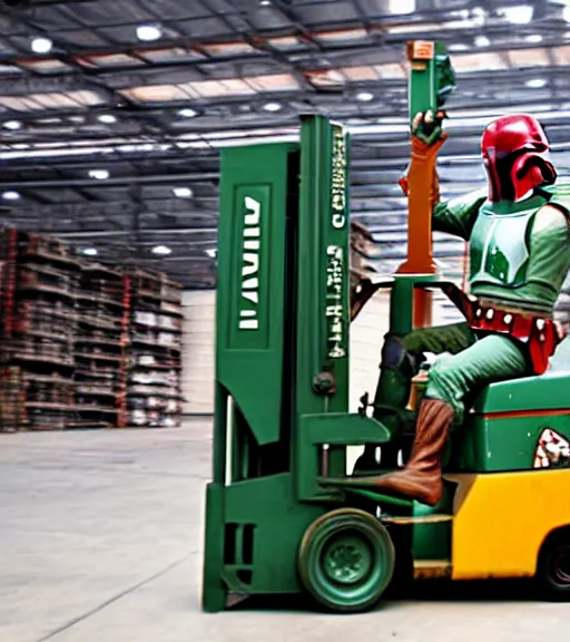 Prompt: boba fett driving a forklift