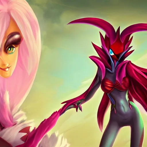 Image similar to league of legends character, xayah, kai'sa, best friends