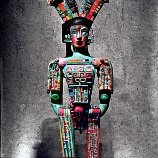 Image similar to A Mayan cyborg, by Nam June Paik, Man Ray, Annie Liebovitz