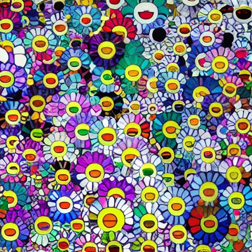 Prompt: silhouette of head exploding into flowers, bright colors, Takashi Murakami, Minimalist,