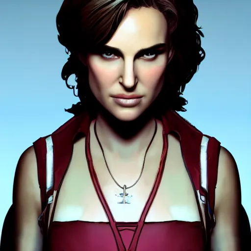 Image similar to natalie portman portrait, borderlands, tales from the borderlands, the wolf among us, comic, cinematic lighting, studio quality, 8 k