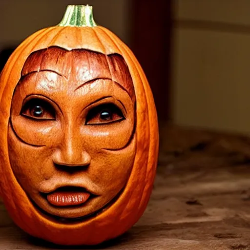 Image similar to gourd carved to look like the face of amber heard